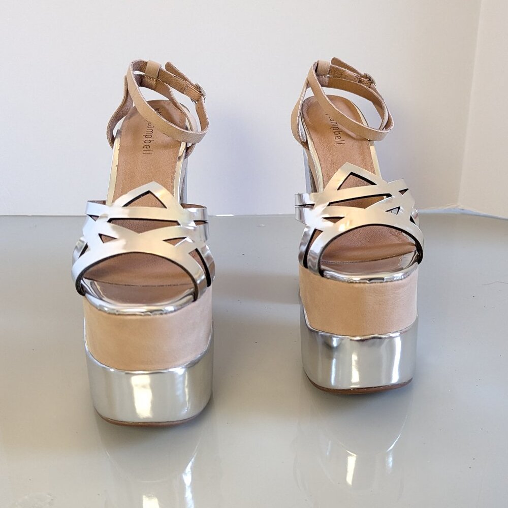 Jeffrey Campbell Y2K Nude Chrome Ambrose Platform Heels Shiny Ankle Strap NEW - Picture 9 of 12